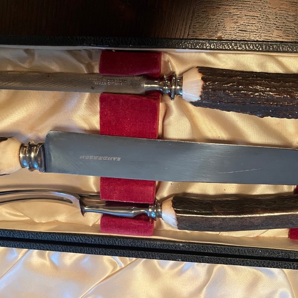 Sanderson Knife, Fork, Honing Rod, & Case Cutlery Set--Antler, Stainless & SS - Picture 3 of 12